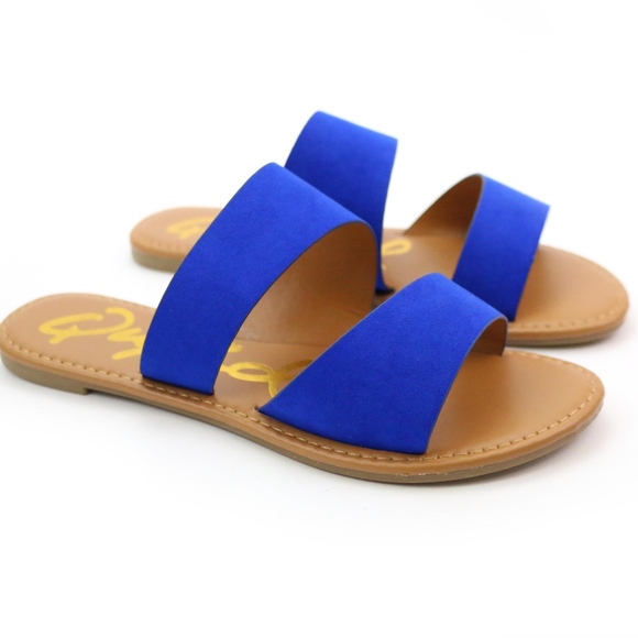 Qupid Athena Cobalt Blue Two Band Sandals NEW! - Picture 2 of 8